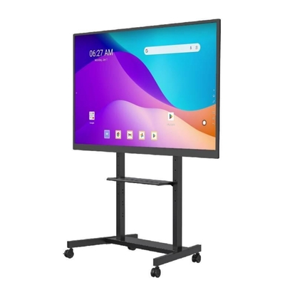 কারখানা পাইকারি 55"- 86 "সামঞ্জস্যযোগ্য মোবাইল টিভি স্ট্যান্ড সহ চাকা সামঞ্জস্যপূর্ণ ইন্টারেক্টিভ হোয়াইটবোর্ড স্মার্ট প্যানেল 220 পাউন্ড পর্যন্ত ইস্পাত ফ্রেম রোলিং টিভি কার্ট