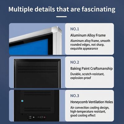 ভিউইং অ্যাঙ্গেল >১৭৮° এবং স্টোরেজ টেম্পারেচার -২০°সে থেকে ৬০°সে সহ ক্লাউড-ভিত্তিক বা অন-প্রেমিস সিএমএস যুক্ত ডিজিটাল সাইনেজ